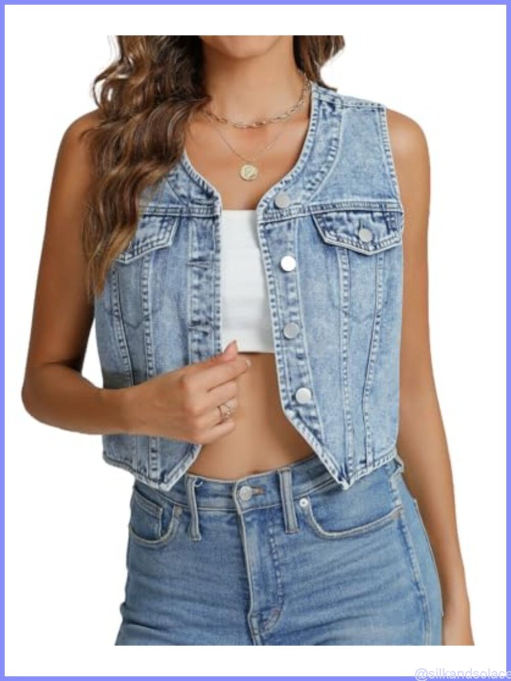 Women's V Neck Denim Vest Asymmetrical Hem Sleeveless Crop Jean Vest with